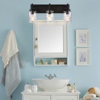 Bonlicht Vanity Light Fixtures 3 Light Modern Wall Sconces Lighting Black Bathroom Lights Wall Mounted With Hammered Glass Shade,Farmhouse Wall Light For Mirror Cabinets, Powder Room, Dressing Table