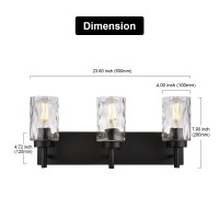 Bonlicht Vanity Light Fixtures 3 Light Modern Wall Sconces Lighting Black Bathroom Lights Wall Mounted With Hammered Glass Shade,Farmhouse Wall Light For Mirror Cabinets, Powder Room, Dressing Table