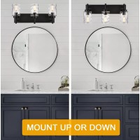 Bonlicht Vanity Light Fixtures 3 Light Modern Wall Sconces Lighting Black Bathroom Lights Wall Mounted With Hammered Glass Shade,Farmhouse Wall Light For Mirror Cabinets, Powder Room, Dressing Table