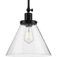 Hinton Collection 1-Light Seeded Glass Matte Black Industrial Pendant Light