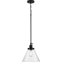 Hinton Collection 1-Light Seeded Glass Matte Black Industrial Pendant Light