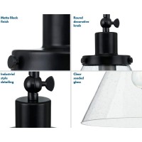 Hinton Collection 1-Light Seeded Glass Matte Black Industrial Pendant Light