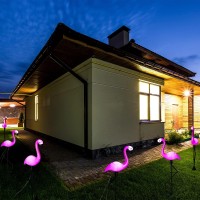 Mudder 3 Pieces Flamingo Solar Lights Outdoor Pink Flamingo Yard Waterproof Flamingo Stake Lights Solar Decorations Lawn Garden