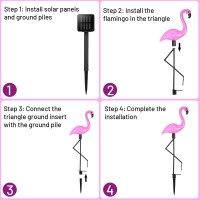 Mudder 3 Pieces Flamingo Solar Lights Outdoor Pink Flamingo Yard Waterproof Flamingo Stake Lights Solar Decorations Lawn Garden