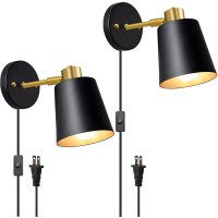 Yollzey Plug In Wall Sconces, Rotatable Angle Black Wall Lamp With Plug In Cord Metal Vintage Industrial Wall Mounted Light Reading Light For Bedroom Bedside Doorway(2 Pack)