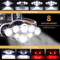 Rechargeable Headlamp,2021 Newest 8 Led 18000 Lumen Super Bright Waterproof Headlight Flashlight With Red Lights,Usb Rechargeable Head Lamp, 8 Modes For Outdoors Camping Running Fishing Hiking