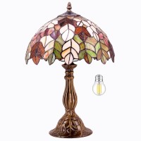 Werfactory Tiffany Table Lamp Stained Glass Style Maple Leaf Bedside Lamp Desk Reading Light 12X12X18 Inches Decor Bedroom Living Room Home Office S804 Series