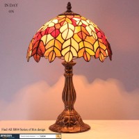 Werfactory Tiffany Table Lamp Stained Glass Style Maple Leaf Bedside Lamp Desk Reading Light 12X12X18 Inches Decor Bedroom Living Room Home Office S804 Series