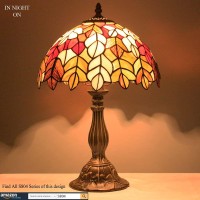 Werfactory Tiffany Table Lamp Stained Glass Style Maple Leaf Bedside Lamp Desk Reading Light 12X12X18 Inches Decor Bedroom Living Room Home Office S804 Series