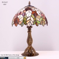 Werfactory Tiffany Table Lamp Stained Glass Style Maple Leaf Bedside Lamp Desk Reading Light 12X12X18 Inches Decor Bedroom Living Room Home Office S804 Series