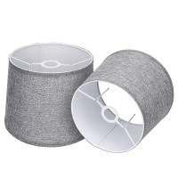 Double Medium Grey Drum Lamp Shades Set Of 2, Alucset Fabric Lampshades For Table Lamp/Floor Pendant Light, 10X12X9 Inch, Natural Linen Hand Crafted, Spider/Uno Two Installation, 2Pcs Pack