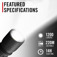 Coast Xp9R 1200 Lumen Usbc Rechargeabledual Power Led Flashlight With Pure Beam Slide Focus And Top Grade Aluminum Build