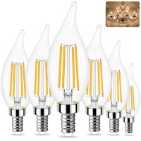 Sailstar E12 Led Candelabra Bulbs Dimmable,60 Watt Equivalent 3000K Warm White Chandelier Light Bulbs,4W Filament Candle Led Bulbs,Flame Tip,500 Lumen,Pack Of 6