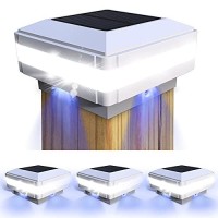 Fvtled Solar Outdoor Post Cap Lights, Solar Post Light Fits 4X4 5X5 6X6 Wooden Posts, Ip65 Waterproof High Brightness 52 Leds Lighting For Fence Deck Patio Garden Decoration (White, 4 Pack)