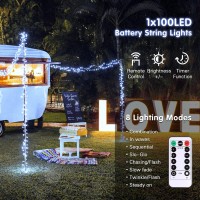 Jmexsuss White Battery Operated String Lights Outdoor Waterproof 33Ft 100 Led Battery Power Christmas Lights Indoor 8 Modes Tw