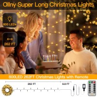 Ollny Warm String Lights 262Ft 800Led, Plug In Christmas Lights With 8 Modes And Timer, Remote Control Waterproof Outdoor Fairy Lights For House Yard Camping Area Party Decorations(Warm White)