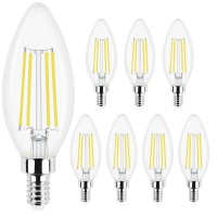 Honesorn Dimmable Chandelier Light Bulbs, E12 Candelabra Led Bulbs 60 Watt Equivalent, 6W 5000K Daylight White 600 Lm B11 Candle Bulbs, Clear Filament Candelabra Light Bulbs, 8 Pack