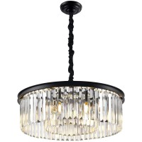 Elgobst Black Modern Crystal Chandelier Lighting Semi Flush Mount Ceiling Light Fixture 2-Tier K9 Crystal Hanging Pendant Light For Dining Room Kitchen Island Living Room Bedroom Hallway 21.6Inch