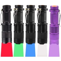 Wayllshine (Pack Of 5 Multicolored Single Mode Flashlight: Red Light Flashlight, Green Light Flashlight, Blue Light Flashlight, 395 Uv Light Flashlight, White Led Light Flashlight