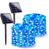 Renohef Outdoor Solar String Lights, 65.6Ft 200 Led Solar Powered Fairy Lights With 8 Lighting Modes Waterproof Decoration Copper Wire Lights For Patio Yard Trees Christmas Wedding Party (Blue)