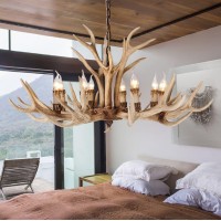 Antlers Chandelier Resin 10 Light Xindar Retro Deer Horn Shaped Pendant Light Farmhouse Rustic Candle Style Dining Room Hanging Ceiling Light, Brown