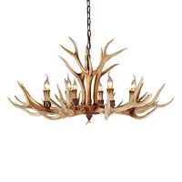 Antlers Chandelier Resin 10 Light Xindar Retro Deer Horn Shaped Pendant Light Farmhouse Rustic Candle Style Dining Room Hanging Ceiling Light, Brown