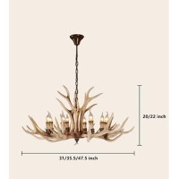 Antlers Chandelier Resin 10 Light Xindar Retro Deer Horn Shaped Pendant Light Farmhouse Rustic Candle Style Dining Room Hanging Ceiling Light, Brown