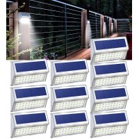 Dbf Solar Deck Lights Outdoor Longer Lasting 30 Led Solar Fence Post Lights Waterproof Stainless Steel Solar Powered Step Lighting Auto On/Off Solar Lights For Fence Stairs Decks Yard Pathway Walkway