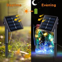 Qitong 4 Pack Multicolor Solar Fairy Lights Outdoor Waterproof Each 33Ft 100 Led Solar String Lights 8 Modes Silver Wire Solar