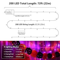 Flacchi Orange Purple Halloween Lights 67 Ft 200 Led Battery Operated String Lights Waterproof 8 Modes Auto Timer Mini Lights