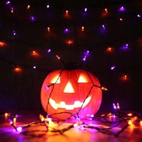 Flacchi Orange Purple Halloween String Lights 100 Led 33 Ft Battery Operated String Lights Waterproof 8 Modes Auto Timer Mini