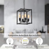 Lanhall 4-Light Farmhouse Chandelier Fixture Rustic Industrial Pendant Lighting Adjustable Height Metal Cage E26 Hanging Lights For Kitchen Island, Dining Room, Living Room, Bedroom, Foyer, Entry