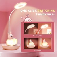 Comprafun Kids Desk Lamp Pink Dimming Desk Lamp For Girls With Exclusive Cartoon Look Cute Night Light For Kids Bedroom Eyec