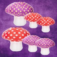 Uniqooo 6Pcs Red Purple Mushroom Paper Lantern Party Decor Large 12'' 8'', Wonderland Jungle Themed 3D Mushroom Hanging Ornaments For Nursery Garden, Halloween, Kids Birthday Baby Shower Party Favor