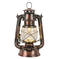 Rechargeable Vintage Hurricane Lantern, Warm White Battery Operated Lantern With Dimmable Switch, 15 Leds Metal Hanging Lantern For Indoor Or Outdoor Usage, Charging Cable And Battery Included(Copper)