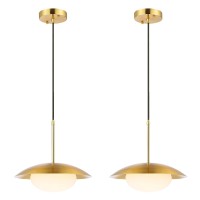 Baoden Modern Pendant Lighting Set Of 2 Industrial Hanging Light Brushed Brass Finished Dome Shades White Globe Glass Lampshade Light Fixture For Kitchen Island, Living Room, Dining Room