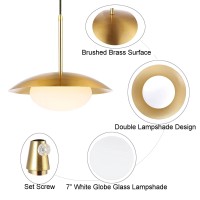 Baoden Modern Pendant Lighting Set Of 2 Industrial Hanging Light Brushed Brass Finished Dome Shades White Globe Glass Lampshade Light Fixture For Kitchen Island, Living Room, Dining Room