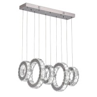 Led Modern Crystal Chandeliers 5 Rings Led Ceiling Lighting Fixture Adjustable Stainless Steel Pendant Light For Bedroom Living Room Dining Room