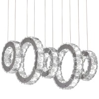 Led Modern Crystal Chandeliers 5 Rings Led Ceiling Lighting Fixture Adjustable Stainless Steel Pendant Light For Bedroom Living Room Dining Room