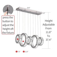 Led Modern Crystal Chandeliers 5 Rings Led Ceiling Lighting Fixture Adjustable Stainless Steel Pendant Light For Bedroom Living Room Dining Room