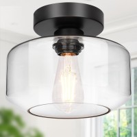 Industrial Semi Flush Mount Ceiling Light, 800 Lumen Led Bulb Included, Clear Glass Shade Ceiling Light Fixture, Farmhouse Light Fixture For Hallway Corridor Kitchen Bathroom Bedroom Passway