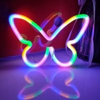 Jywj Butterfly Neon Sign,Usb Or 3-Aa Battery Powered Neon Light,Led Table Decoration,Bedroom Wall Decoration,Birthday Gift,Wedding Supplies Business Gift(Color)