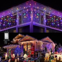 Toodour Icicle Christmas Lights 100Ft 1224 Led 8 Modes Icicle String Lights With 204 Drops Window Curtain Fairy Icicle Lights