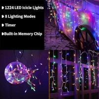 Toodour Icicle Christmas Lights 100Ft 1224 Led 8 Modes Icicle String Lights With 204 Drops Window Curtain Fairy Icicle Lights