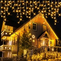 Christmas Icicle Lights Outdoor Decoration - 33Ft 400 Led 8 Modes Hanging Dripping Icicle String Lights With 75 Drops, Plug In Waterproof Timer Memory For Holiday Wedding Party Indoor (Warm White)