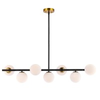 Baoden 7 Lights Modern Sputnik Chandelier Globe White Glass Shade Linear Mid Century Farmhouse Pendant Light Fixture For Dining Kitchen Island Bedroom Lighting (Gold/Black)