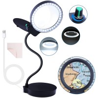 Magnifying Glass With Light And Stand, 10X 20X Magnifying Desk Lamp With Brightness Stepless Dimmable, Adjustable Gooseneck For Reading, Close Work, Hobbies