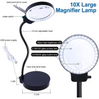 Magnifying Glass With Light And Stand, 10X 20X Magnifying Desk Lamp With Brightness Stepless Dimmable, Adjustable Gooseneck For Reading, Close Work, Hobbies