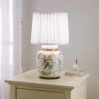 Traditional Ceramic Floral Table Lamp With White Pleated Shade 44Cm Table Lamp Floral And Birds Design