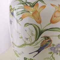 Traditional Ceramic Floral Table Lamp With White Pleated Shade 44Cm Table Lamp Floral And Birds Design